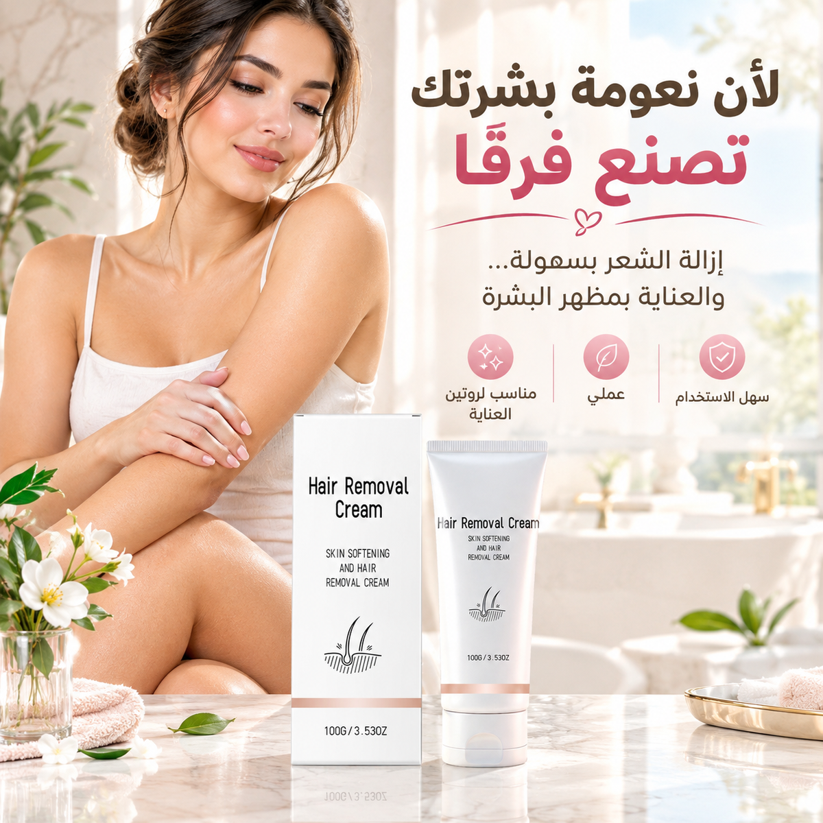 كريم إزالة شعر الجسم لطيف ومنعش، ومناسب للبشرة الحساسة
